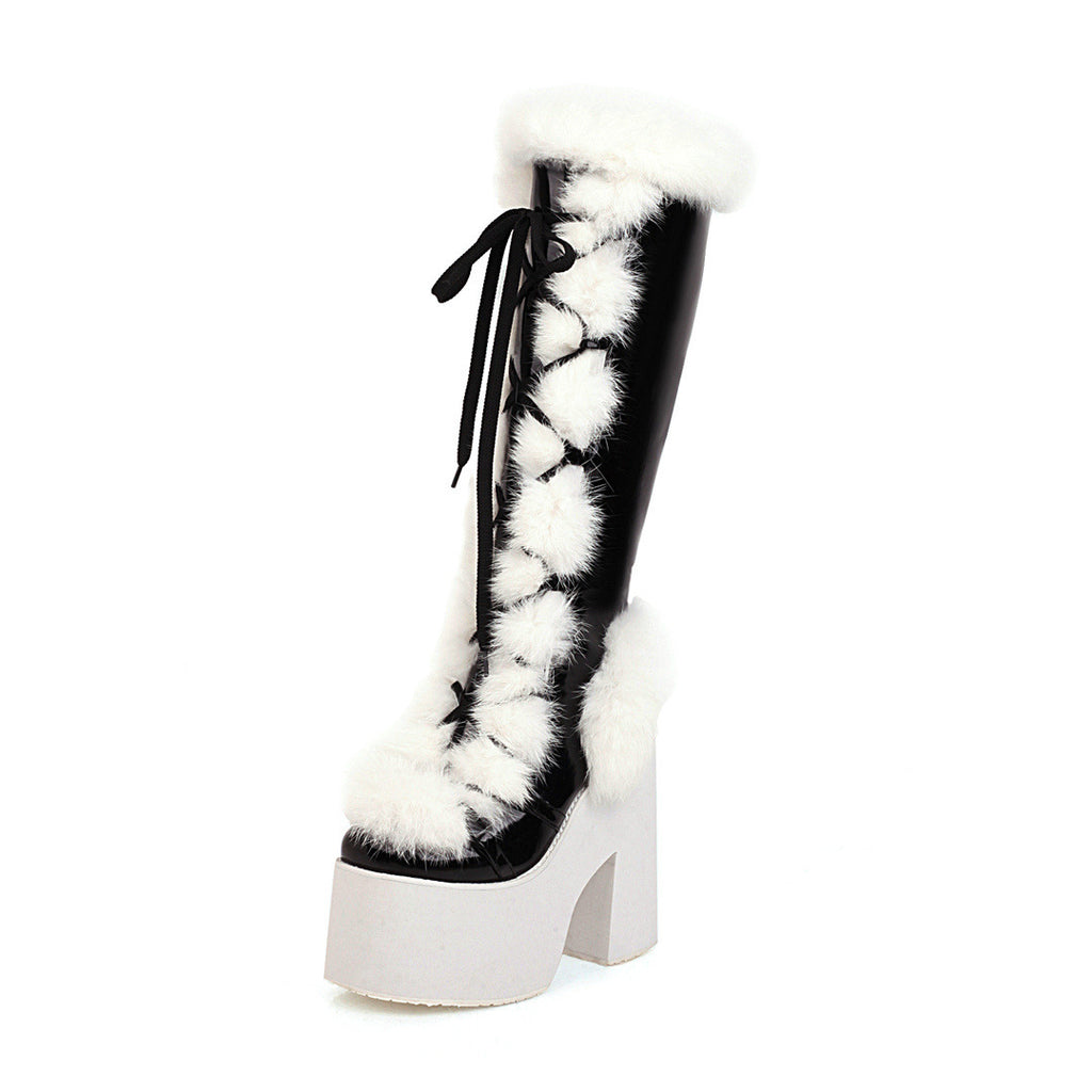 High heels Platform Knee-high Fur Boots - VI - X