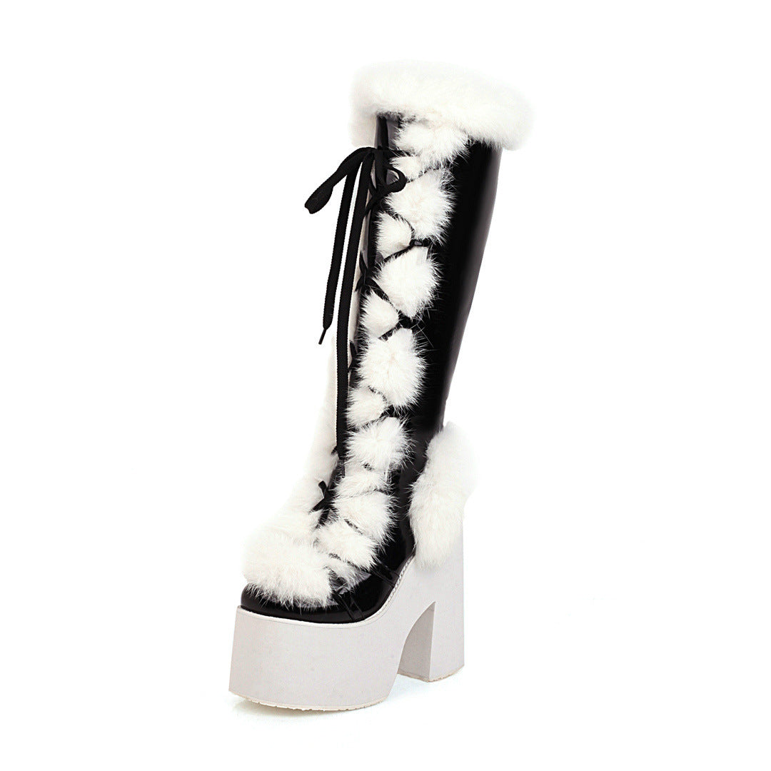 High heels Platform Knee-high Fur Boots - VI - X
