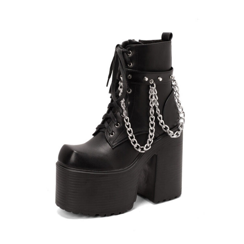 High heels XL Platform Ankle Boots - Studs & Chains - III - 🖤