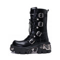 Platform Mid-calf Combat Boots - Lace-up, Buckles & Screws - I - 🖤
