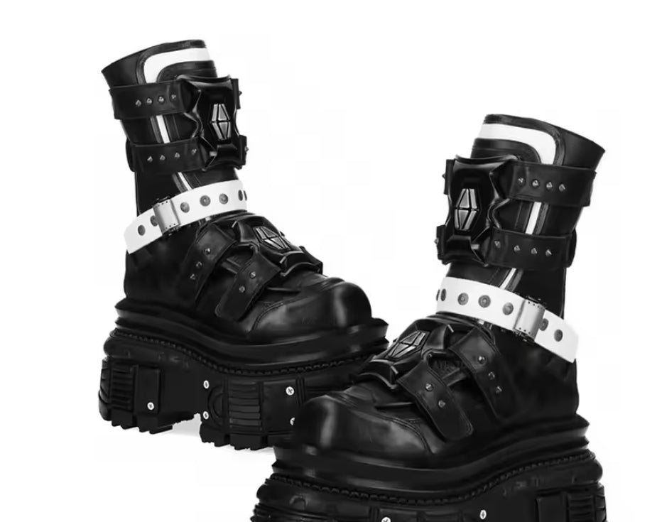 XL Platform Mid-calf Combat Boots - V - 🖤