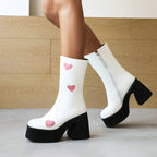 Low heels Platform Mid-calf Boots - Hearts - 🩷