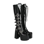 High Heels XL Platform Knee-high Boots - Metal Hearts - I - 🖤