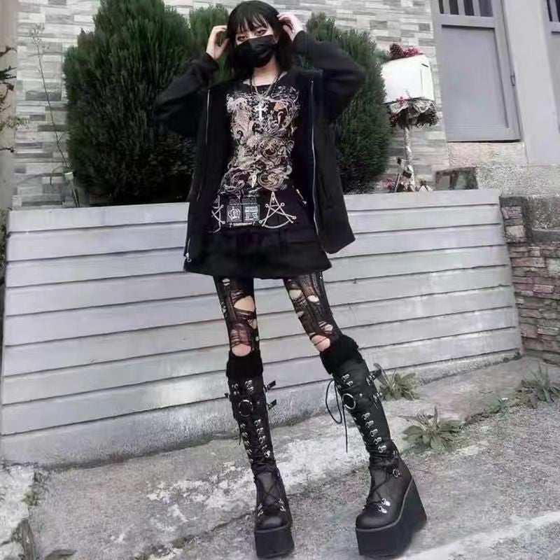 Platform Wedges Knee-High Boots - I - 🖤