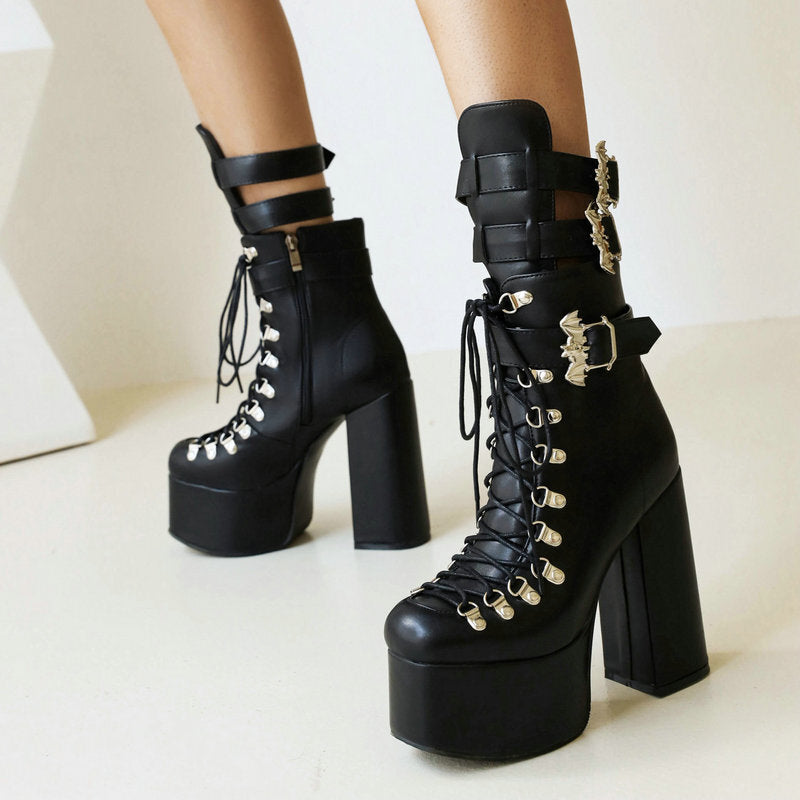 Chunky heels XL Platform  Mid-calf Boots - Bat Sht Crazy - VII - 🖤