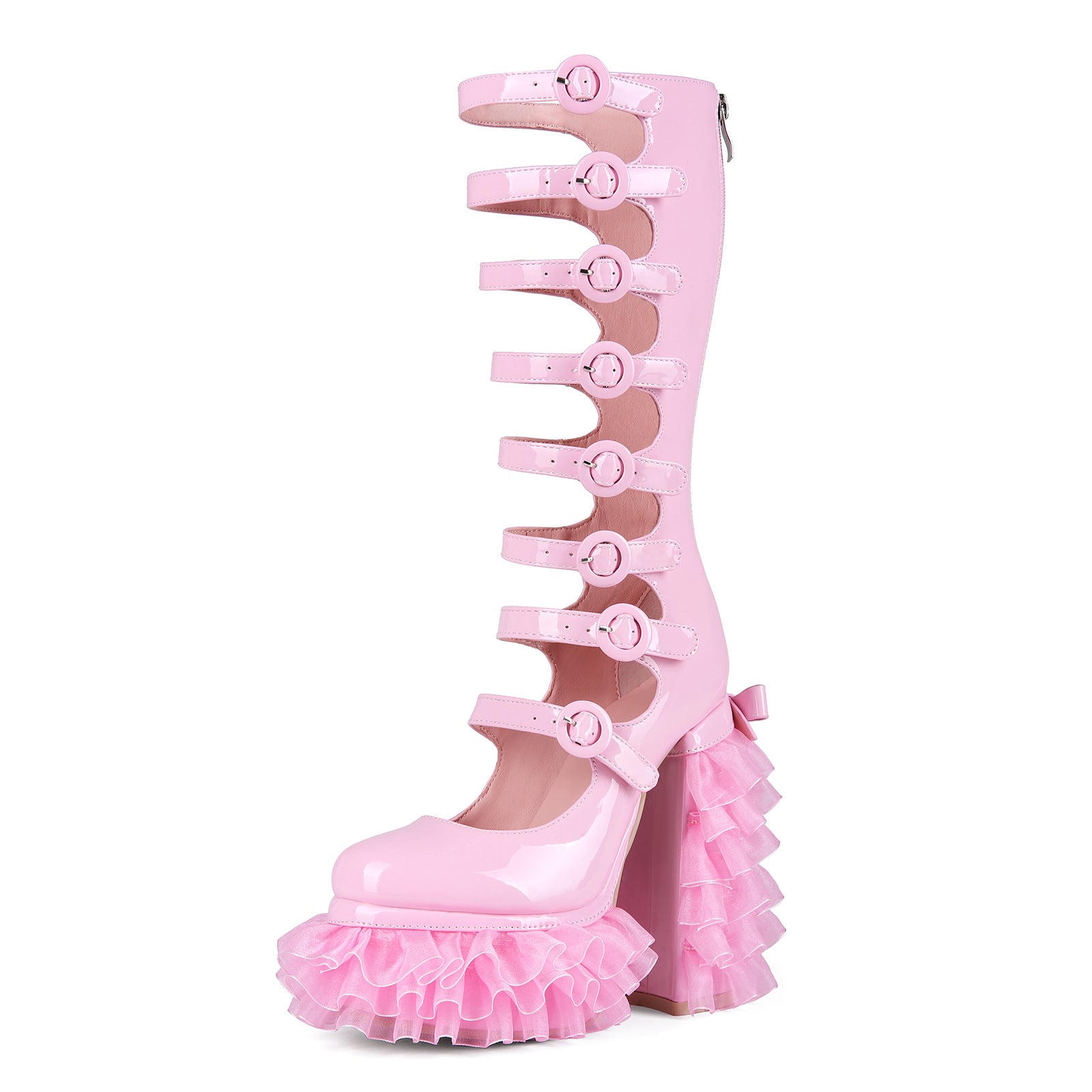 Tulle ruffle Knee high Platform Boots - VIII - 🩷