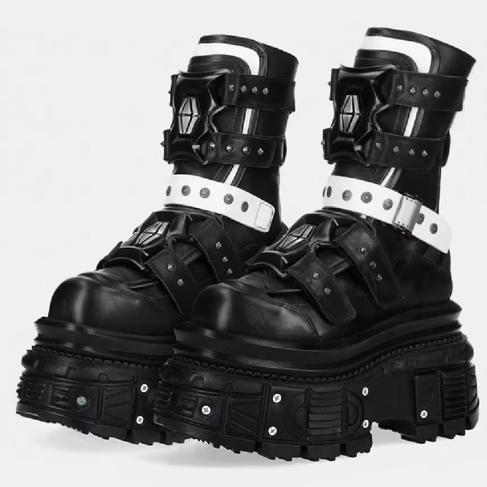 XL Platform Mid-calf Combat Boots - V - 🖤
