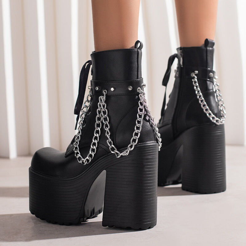 High heels XL Platform Ankle Boots - Studs & Chains - III - 🖤