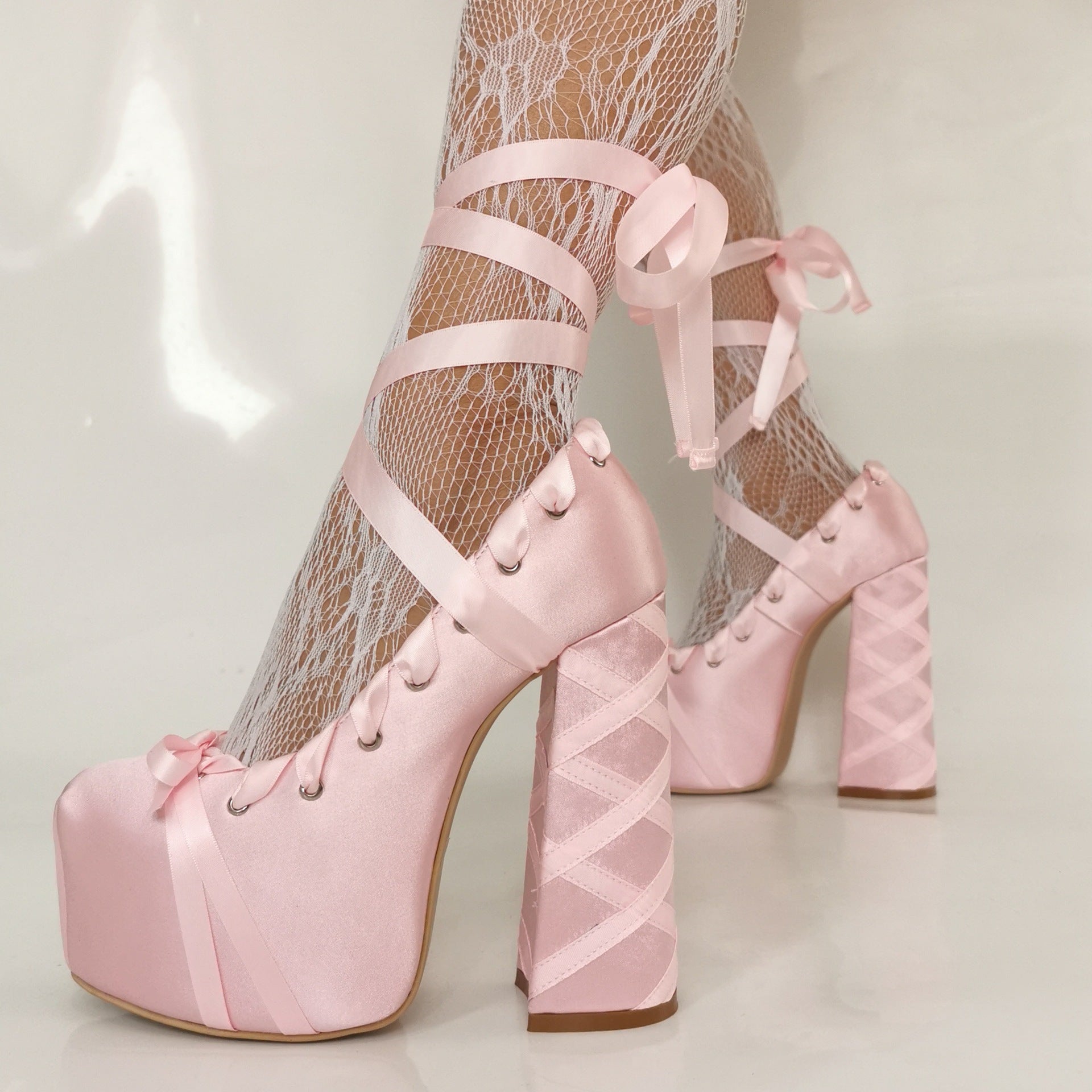High heels Satin Platform Pumps - I - Baby pink - 🩷