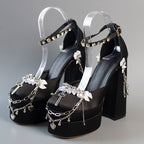 Chunky Heels Platform Sandals - Chains - I - 🩷