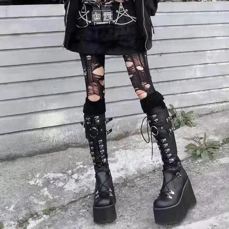Platform Wedges Knee-High Boots - I - 🖤
