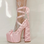 High heels Satin Platform Pumps - I - Baby pink - 🩷