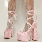 High heels Satin Platform Pumps - I - Baby pink - 🩷