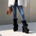 Chunky heels XL Platform Mid-calf Boots - Fur & Pompom - V - X