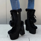 Chunky heels XL Platform Mid-calf Boots - Fur & Pompom - V - X