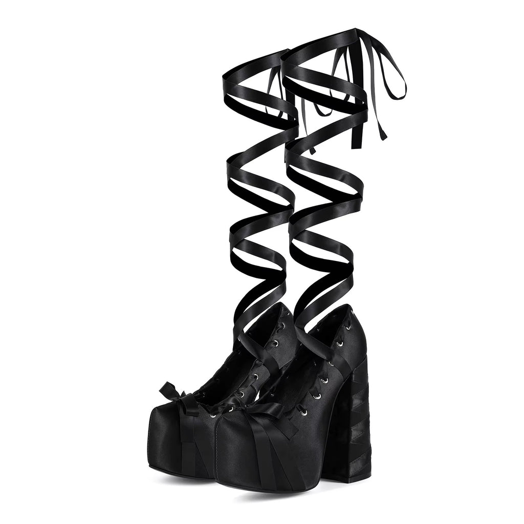 High heels Satin Platform Pumps - I - Black - 🖤
