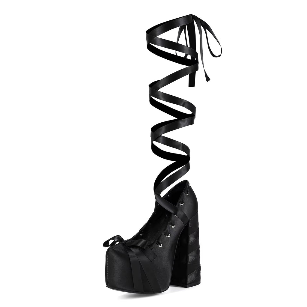High heels Satin Platform Pumps - I - Black - 🖤