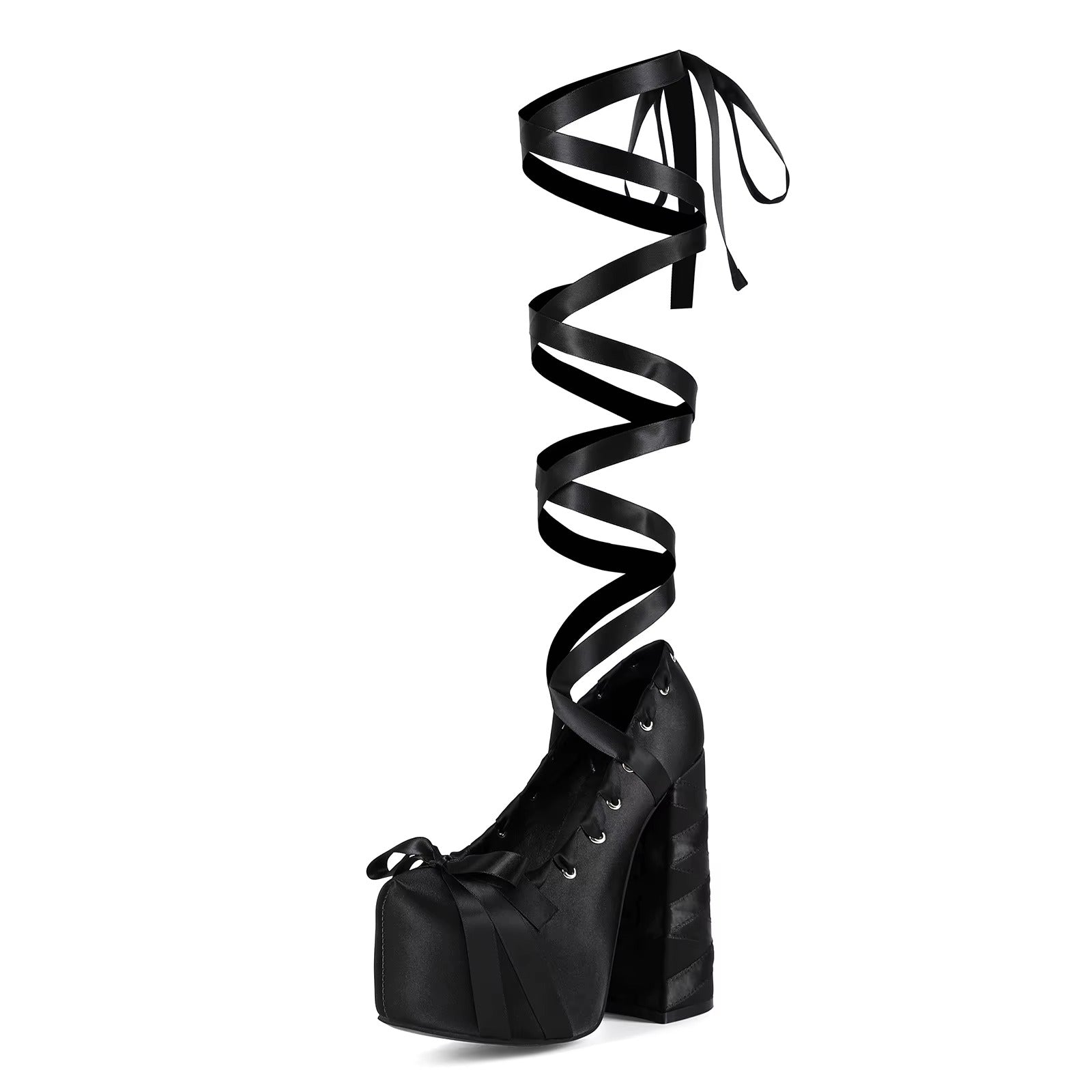 High heels Satin Platform Pumps - I - Black - 🖤
