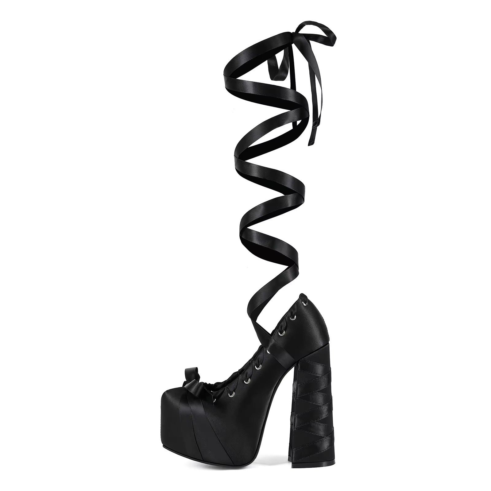 High heels Satin Platform Pumps - I - Black - 🖤